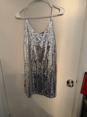 Allegra K Silver Sequin Slip Dress